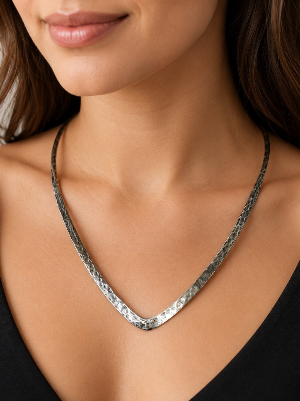 Vintage Jeep Collins Mexico 925 Sterling Silver Collar Necklace Hammered Choker